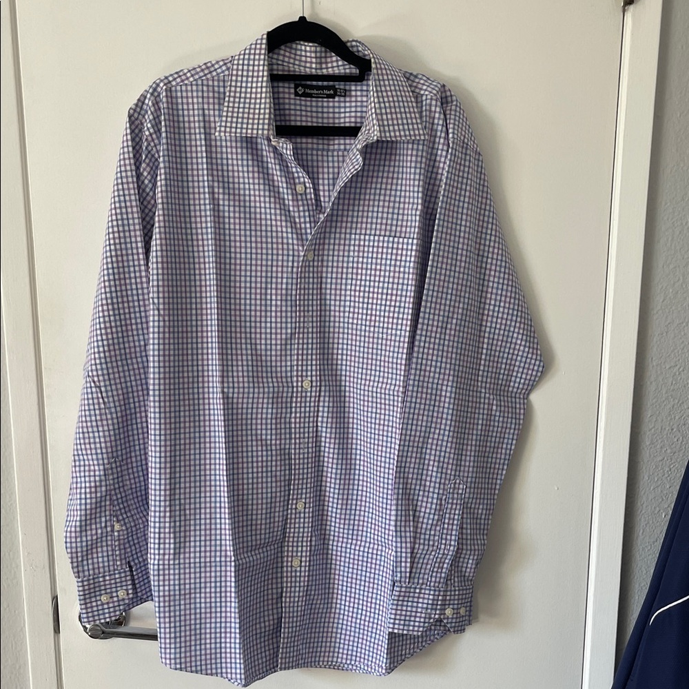 Men's Checkered Button Down Shirt - Blue and White